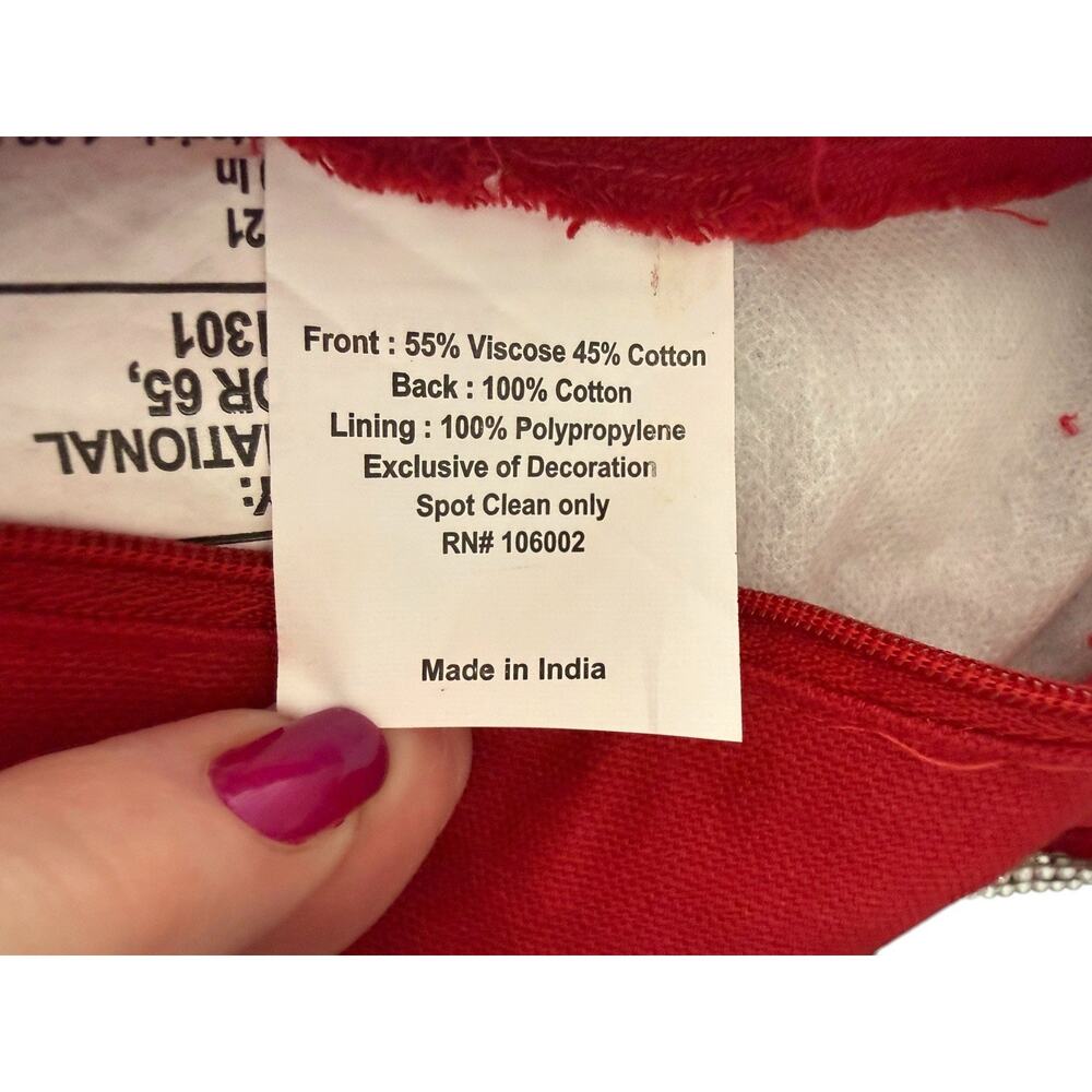 34th & Pine Red Velour Christmas Throw Pillow Crystal Beaded Snowflake 19” Zip - Picture 10 of 14